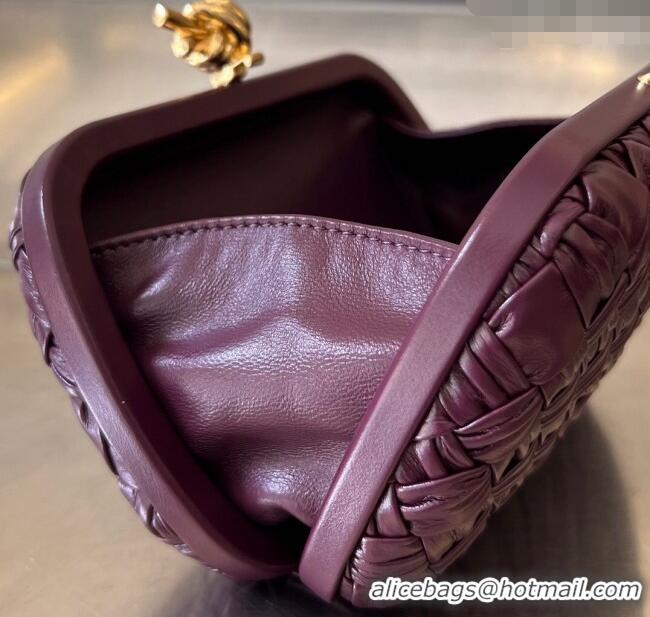 Grade Quality Bottega Veneta Knot Minaudiere Clutch in Foulard Intreccio Leather 717622 Dark Burgundy 2024