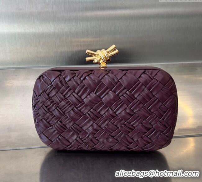 Grade Quality Bottega Veneta Knot Minaudiere Clutch in Foulard Intreccio Leather 717622 Dark Burgundy 2024