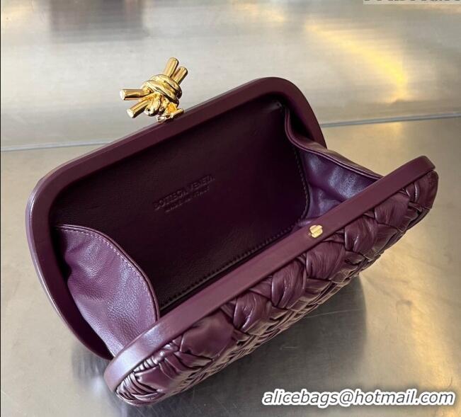 Grade Quality Bottega Veneta Knot Minaudiere Clutch in Foulard Intreccio Leather 717622 Dark Burgundy 2024