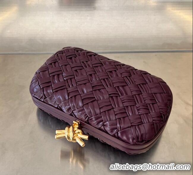 Grade Quality Bottega Veneta Knot Minaudiere Clutch in Foulard Intreccio Leather 717622 Dark Burgundy 2024