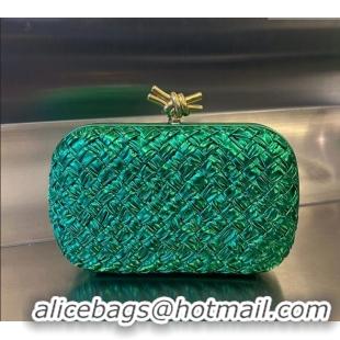 Fashion Discount Bottega Veneta Knot Minaudiere Clutch in Metallic Foulard Intreccio Leather 717622 Green 2024