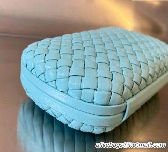 Luxurious Bottega Veneta Knot Minaudiere Clutch in Padded Intreccio Leather 717622 Tiffany Blue 2024