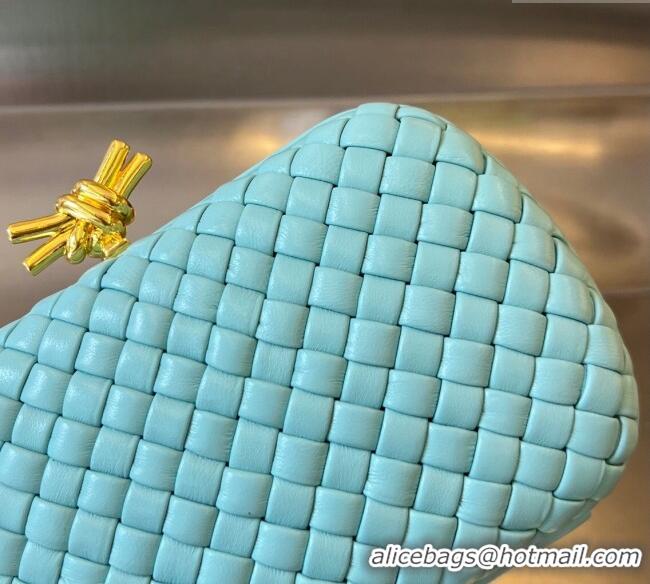 Luxurious Bottega Veneta Knot Minaudiere Clutch in Padded Intreccio Leather 717622 Tiffany Blue 2024