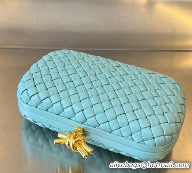 Luxurious Bottega Veneta Knot Minaudiere Clutch in Padded Intreccio Leather 717622 Tiffany Blue 2024