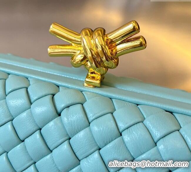 Luxurious Bottega Veneta Knot Minaudiere Clutch in Padded Intreccio Leather 717622 Tiffany Blue 2024