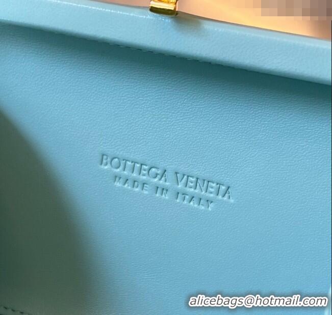 Luxurious Bottega Veneta Knot Minaudiere Clutch in Padded Intreccio Leather 717622 Tiffany Blue 2024