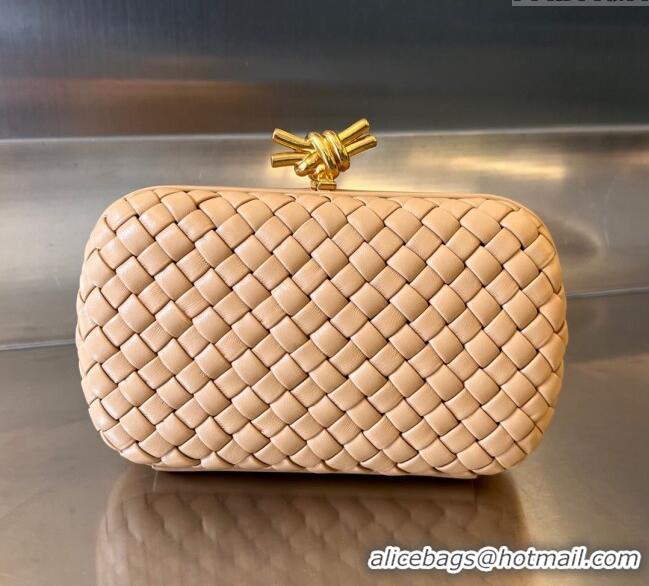 Top Grade Bottega Veneta Knot Minaudiere Clutch in Padded Intreccio Leather 717622 Almond Apricot 2024