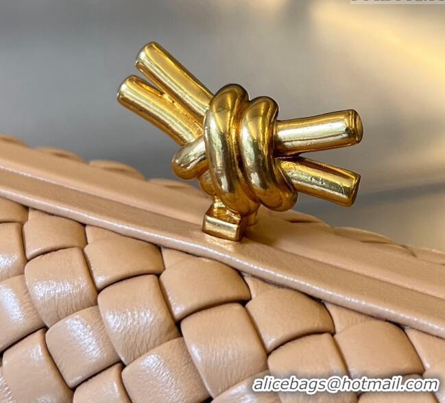 Top Grade Bottega Veneta Knot Minaudiere Clutch in Padded Intreccio Leather 717622 Almond Apricot 2024