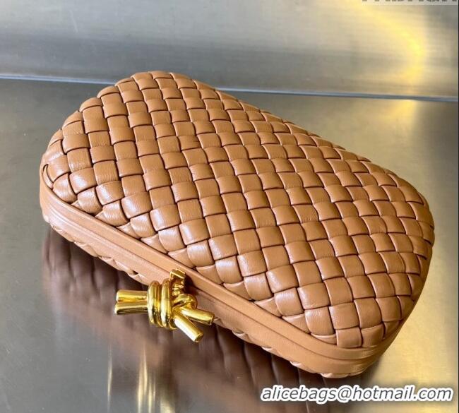 Well Crafted Bottega Veneta Knot Minaudiere Clutch in Padded Intreccio Leather 717622 Light Brown 2024