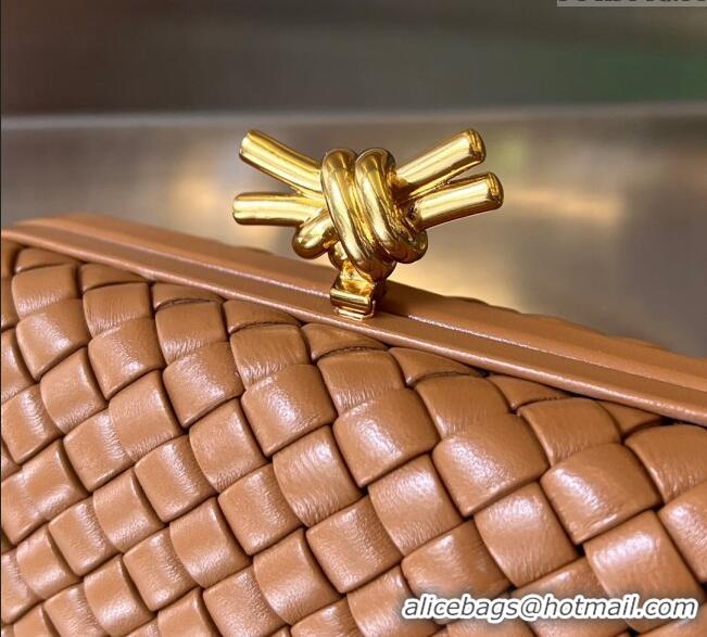 Well Crafted Bottega Veneta Knot Minaudiere Clutch in Padded Intreccio Leather 717622 Light Brown 2024