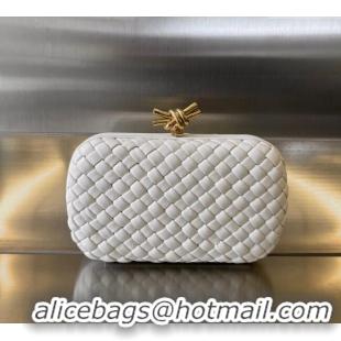 New Design Bottega Veneta Knot Minaudiere Clutch in Padded Intreccio Leather 717622 White 2024