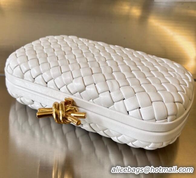 New Design Bottega Veneta Knot Minaudiere Clutch in Padded Intreccio Leather 717622 White 2024