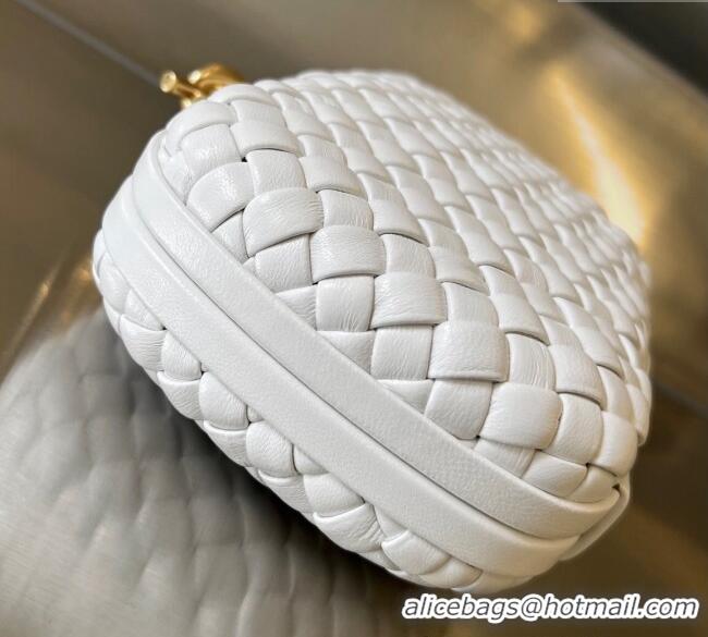 New Design Bottega Veneta Knot Minaudiere Clutch in Padded Intreccio Leather 717622 White 2024