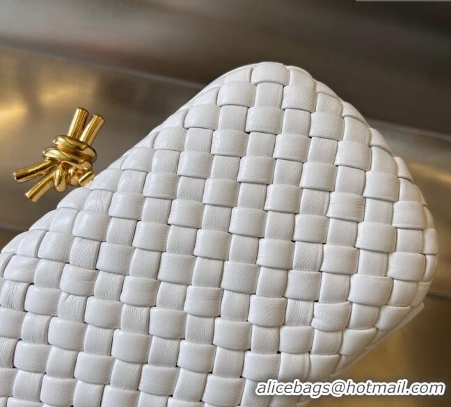 New Design Bottega Veneta Knot Minaudiere Clutch in Padded Intreccio Leather 717622 White 2024