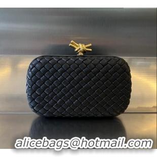 Popular Style Bottega Veneta Knot Minaudiere Clutch in Padded Intreccio Leather 717622 Black 2024