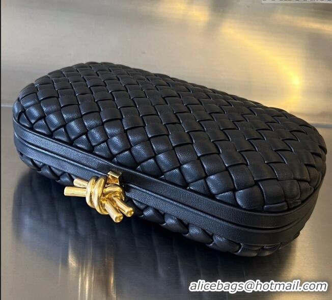 Popular Style Bottega Veneta Knot Minaudiere Clutch in Padded Intreccio Leather 717622 Black 2024