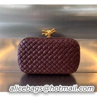 Luxury Discount Bottega Veneta Knot Minaudiere Clutch in Padded Intreccio Leather 717622 Burgundy 2024