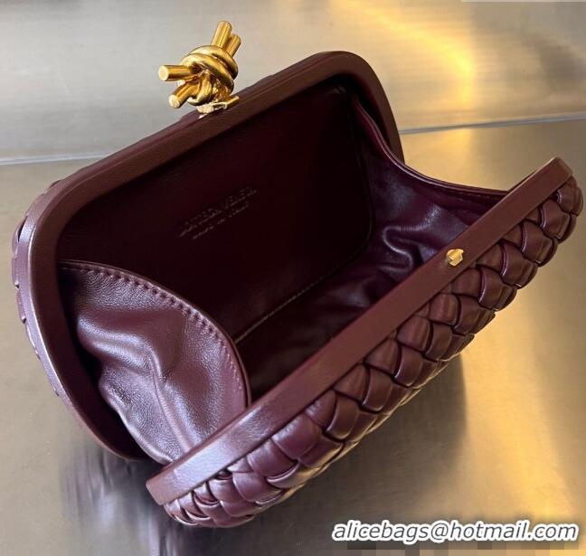 Luxury Discount Bottega Veneta Knot Minaudiere Clutch in Padded Intreccio Leather 717622 Burgundy 2024