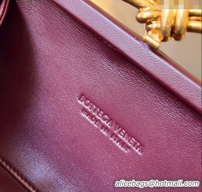 Luxury Discount Bottega Veneta Knot Minaudiere Clutch in Padded Intreccio Leather 717622 Burgundy 2024