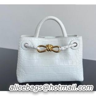 Popular Style Bottega Veneta Andiamo Mini Bag in Crocodile Embossed Leather 777614 White 2024