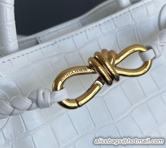 Popular Style Bottega Veneta Andiamo Mini Bag in Crocodile Embossed Leather 777614 White 2024