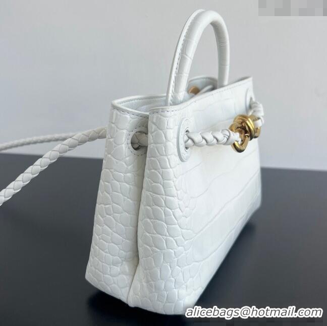 Popular Style Bottega Veneta Andiamo Mini Bag in Crocodile Embossed Leather 777614 White 2024