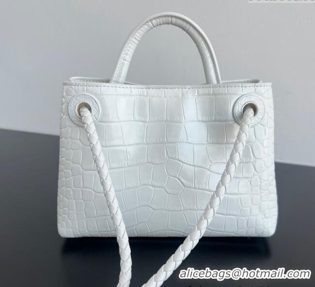 Popular Style Bottega Veneta Andiamo Mini Bag in Crocodile Embossed Leather 777614 White 2024