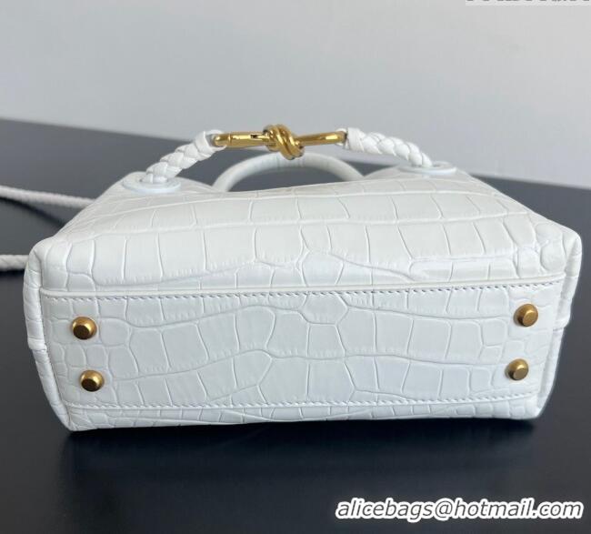 Popular Style Bottega Veneta Andiamo Mini Bag in Crocodile Embossed Leather 777614 White 2024