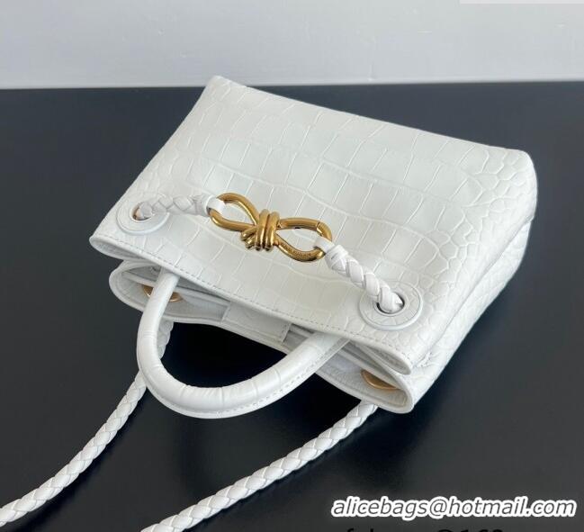 Popular Style Bottega Veneta Andiamo Mini Bag in Crocodile Embossed Leather 777614 White 2024