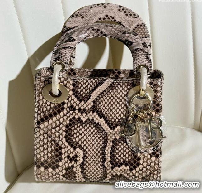 Buy Inexpensive Dior Mini Lady Dior Bag in Python Leather D123007 Grey/Gold 2024