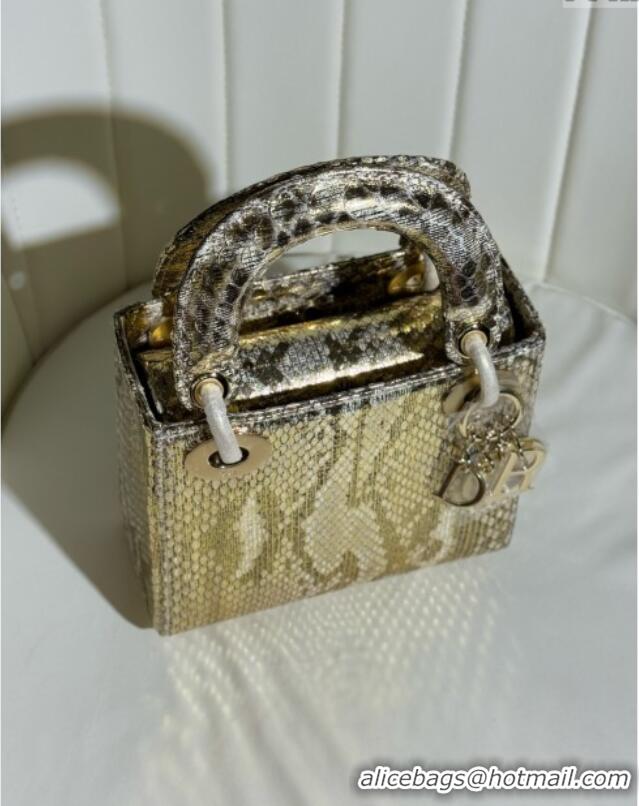 Buy Discount Dior Mini Lady Dior Bag in Python Leather D123008 Grey/Gold 2024