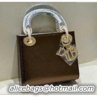 Buy Grade Dior Mini Lady Dior Bag in Python Leather D123009 Silver/Bronze 2024