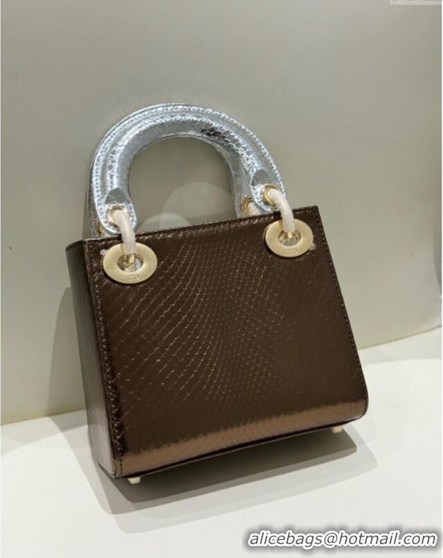 Buy Grade Dior Mini Lady Dior Bag in Python Leather D123009 Silver/Bronze 2024