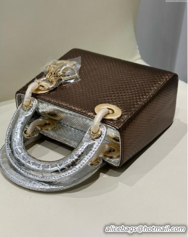 Buy Grade Dior Mini Lady Dior Bag in Python Leather D123009 Silver/Bronze 2024