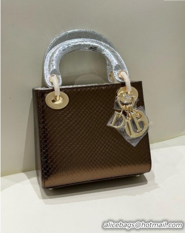 Buy Grade Dior Mini Lady Dior Bag in Python Leather D123009 Silver/Bronze 2024