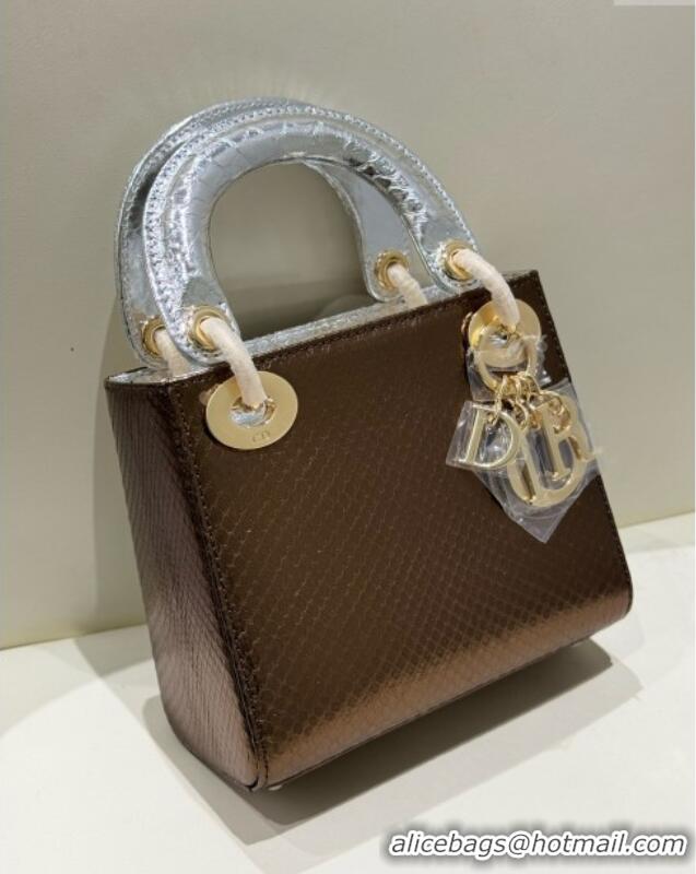 Buy Grade Dior Mini Lady Dior Bag in Python Leather D123009 Silver/Bronze 2024