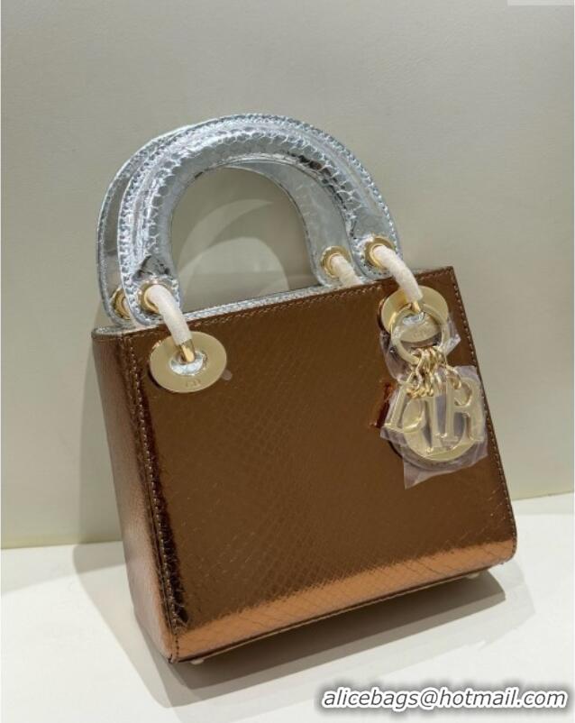 Well Crafted Dior Mini Lady Dior Bag in Python Leather D123010 Silver/Light Bronze 2024