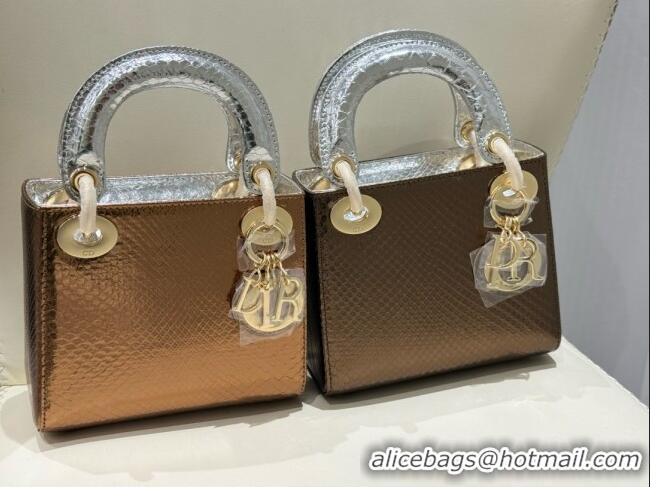 Well Crafted Dior Mini Lady Dior Bag in Python Leather D123010 Silver/Light Bronze 2024