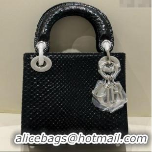 Buy Fashionable Dior Mini Lady Dior Bag in Python Leather D123011 Black/Silver 2024