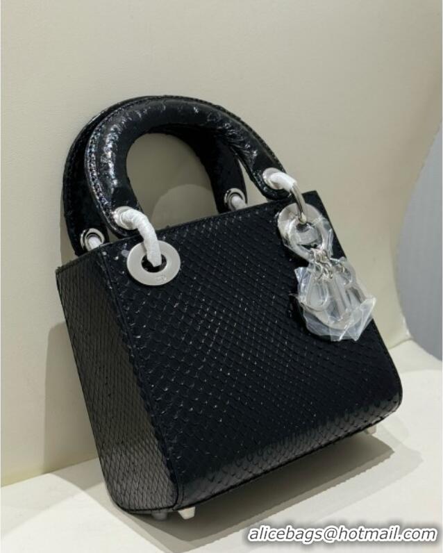 Buy Fashionable Dior Mini Lady Dior Bag in Python Leather D123011 Black/Silver 2024