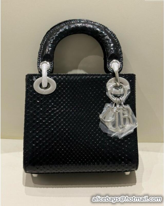 Buy Fashionable Dior Mini Lady Dior Bag in Python Leather D123011 Black/Silver 2024