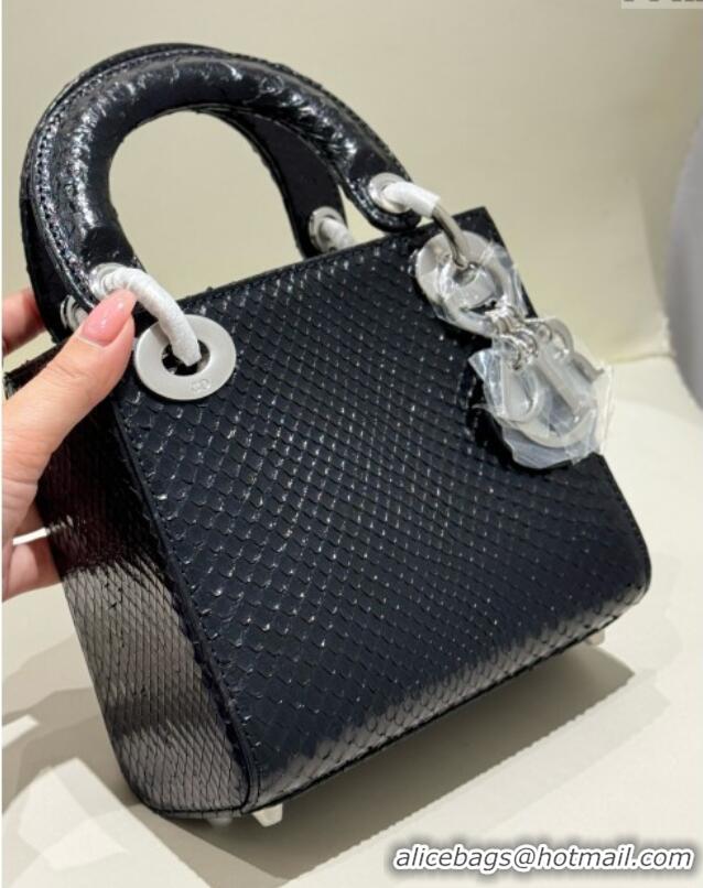 Buy Fashionable Dior Mini Lady Dior Bag in Python Leather D123011 Black/Silver 2024