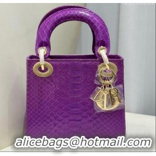 Traditional Specials Dior Mini Lady Dior Bag in Python Leather D123012 Purple/Gold 2024