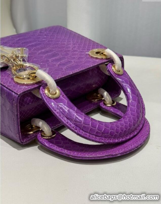 Traditional Specials Dior Mini Lady Dior Bag in Python Leather D123012 Purple/Gold 2024