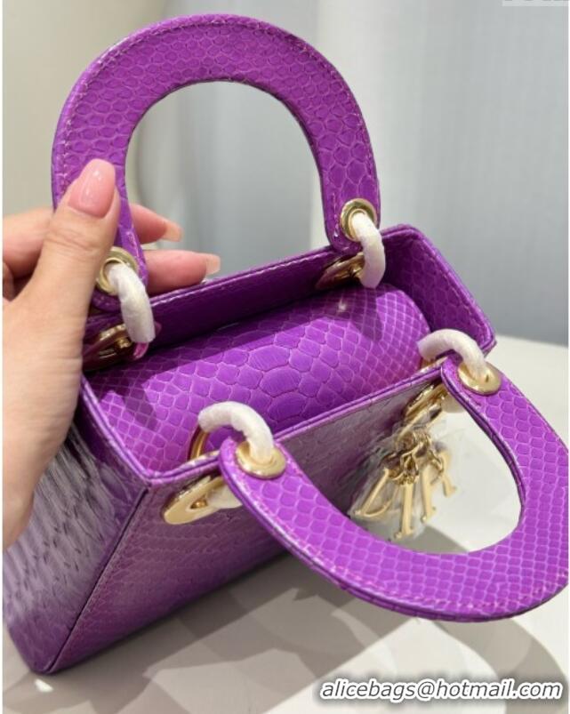 Traditional Specials Dior Mini Lady Dior Bag in Python Leather D123012 Purple/Gold 2024