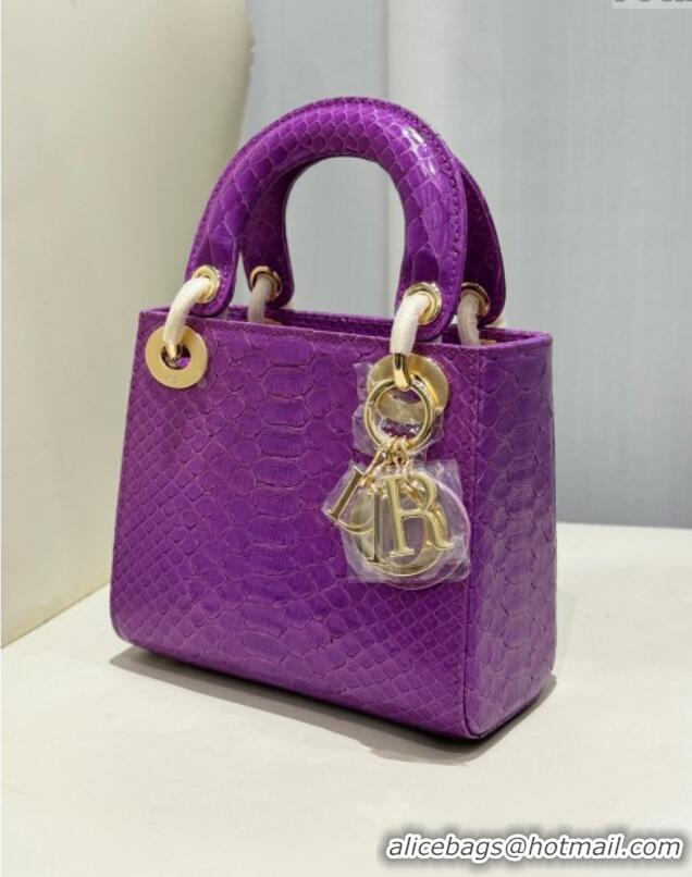 Traditional Specials Dior Mini Lady Dior Bag in Python Leather D123012 Purple/Gold 2024