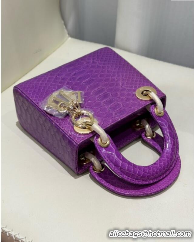 Traditional Specials Dior Mini Lady Dior Bag in Python Leather D123012 Purple/Gold 2024