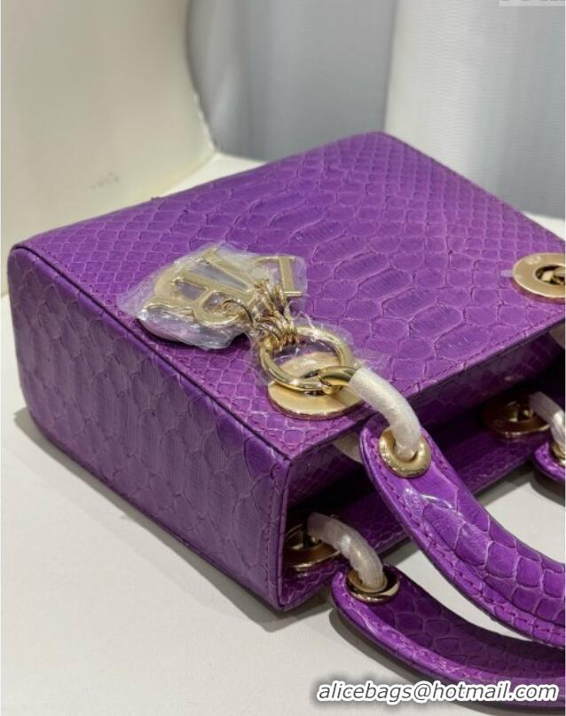 Traditional Specials Dior Mini Lady Dior Bag in Python Leather D123012 Purple/Gold 2024