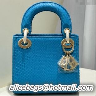 Top Quality Dior Mini Lady Dior Bag in Python Leather D123013 Blue/Gold 2024