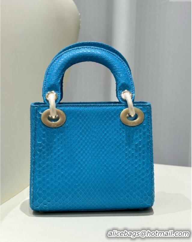 Top Quality Dior Mini Lady Dior Bag in Python Leather D123013 Blue/Gold 2024